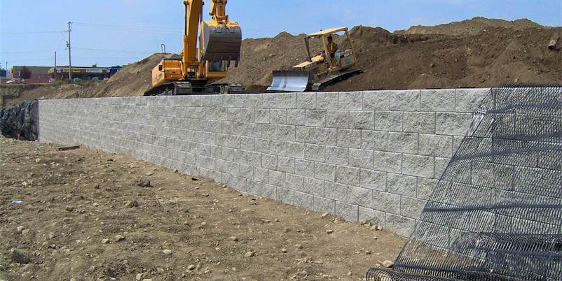 construction of grey stone retaining wall