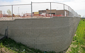 rounded corner of retaining wall