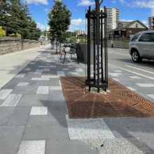 tiled walkway along city road in Kitchener