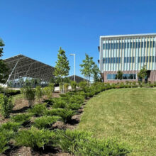 view of landscaped gardens at the Research & Technology Park in Waterloo