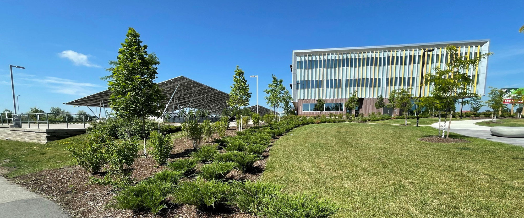 view of landscaped gardens at the Research & Technology Park in Waterloo