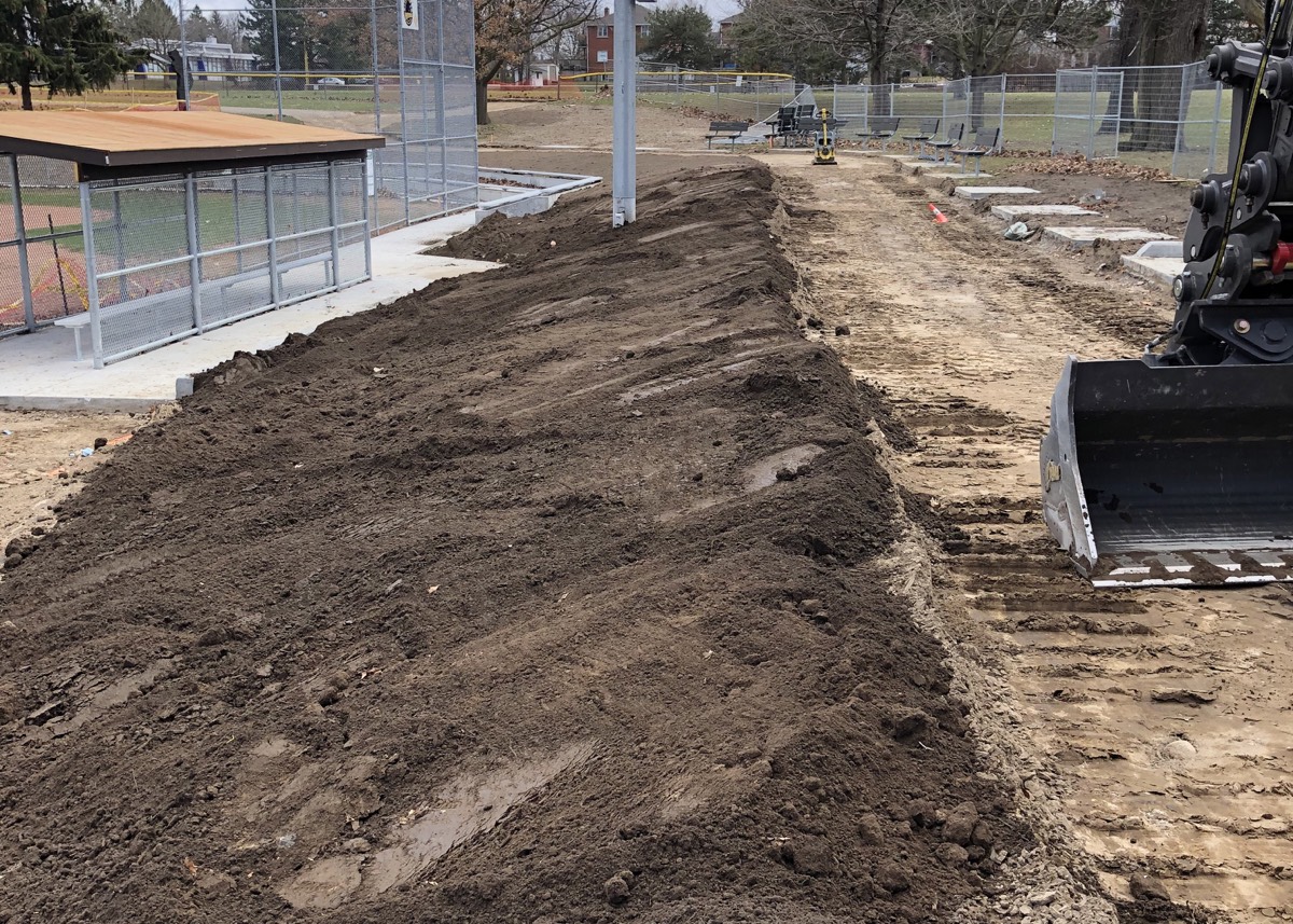 Breithaupt Park grading paths along baseball diamond
