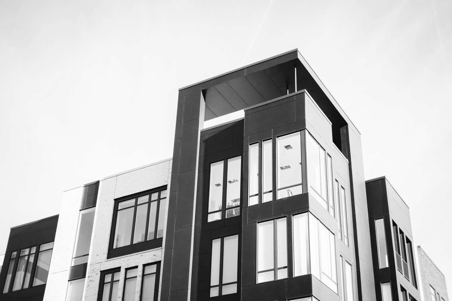black and white picture of condos